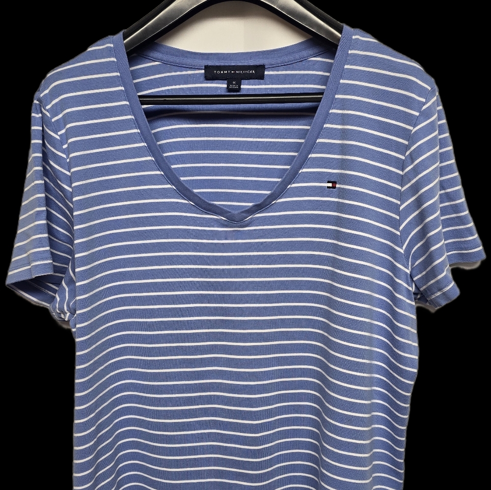 Tommy Hilfiger striped cotton V-neck cotton T-shirt 1X plus sized